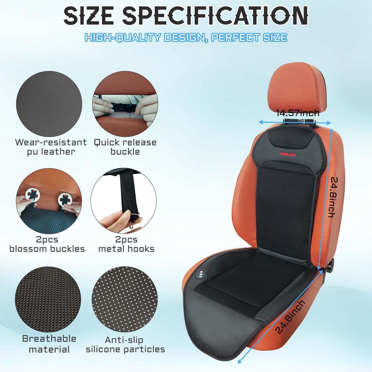YAMUDA Driver's Side Four Seasons General Motors Multi functional Seat Cover, Car Seat Cooler Seat Cover with 20-Fan Ventilation + 4-Point Massage (1 Piece, Black Suede Leather）