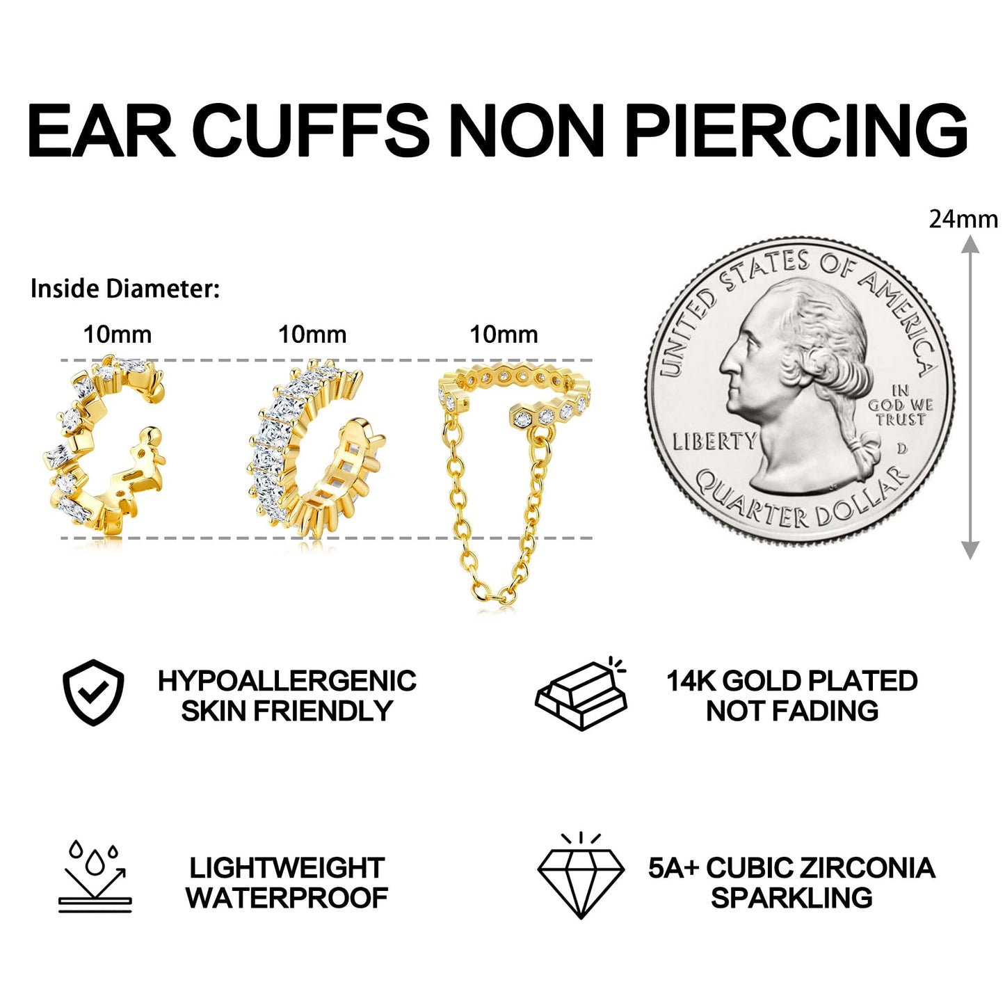 Dochais Ear Cuffs Non-Piercing Earrings for Women Cute Small Clip-On Cartilage Earring 14k Gold Plated Dainty Fake Piercings Earings Gold Style2