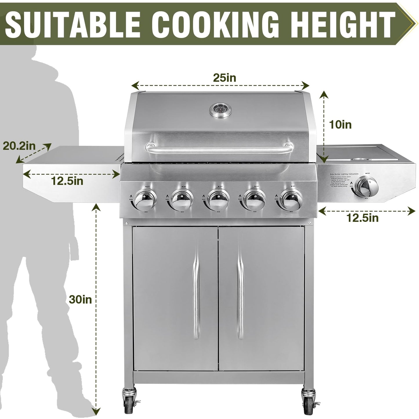 BESTFIRE 68,000 BTU 5+1 Burner Propane Grill - Stainless Steel BBQ with 647 sq in UPGRADED OIL-DRAIN Plates, Cast Iron Grates, Side Burner + FREE Food Clip for Outdoor Cooking