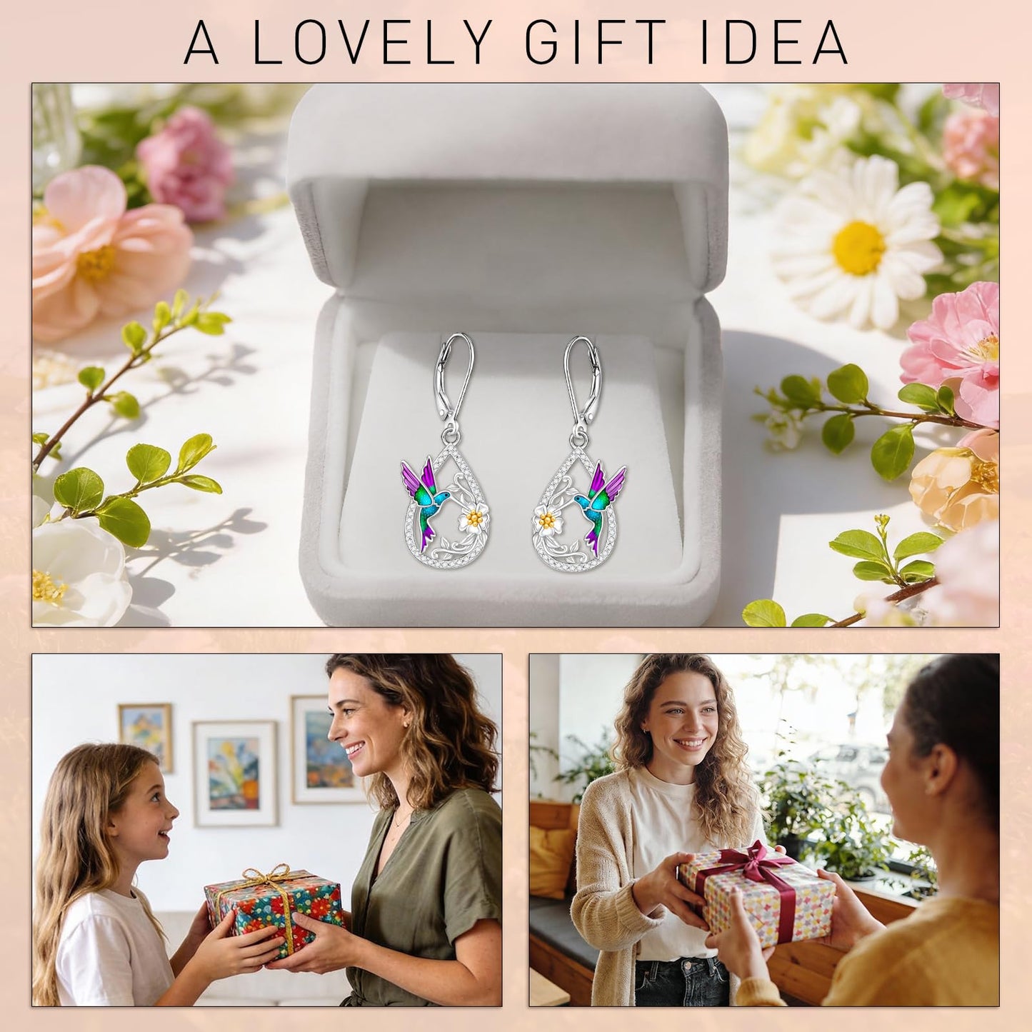 Hummingbird Earrings for Women Purple Hummingbird Earrings Sterling Silver Gifts Dangle Bird Jewelry Memorial Mothers Day Christmas Birthday Gifts