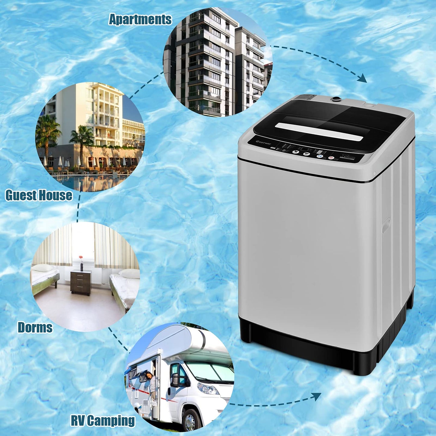 ARLIME 2 in 1 Portable Washing Machine, Full-Automatic Washer 1.5 Cu.Ft Capacity, Laundry Washer & Spin Dryer w/Long Inlet & Outlet Hose For Apartments, Condos, Dorms, RV’s Camping Living (Grey)