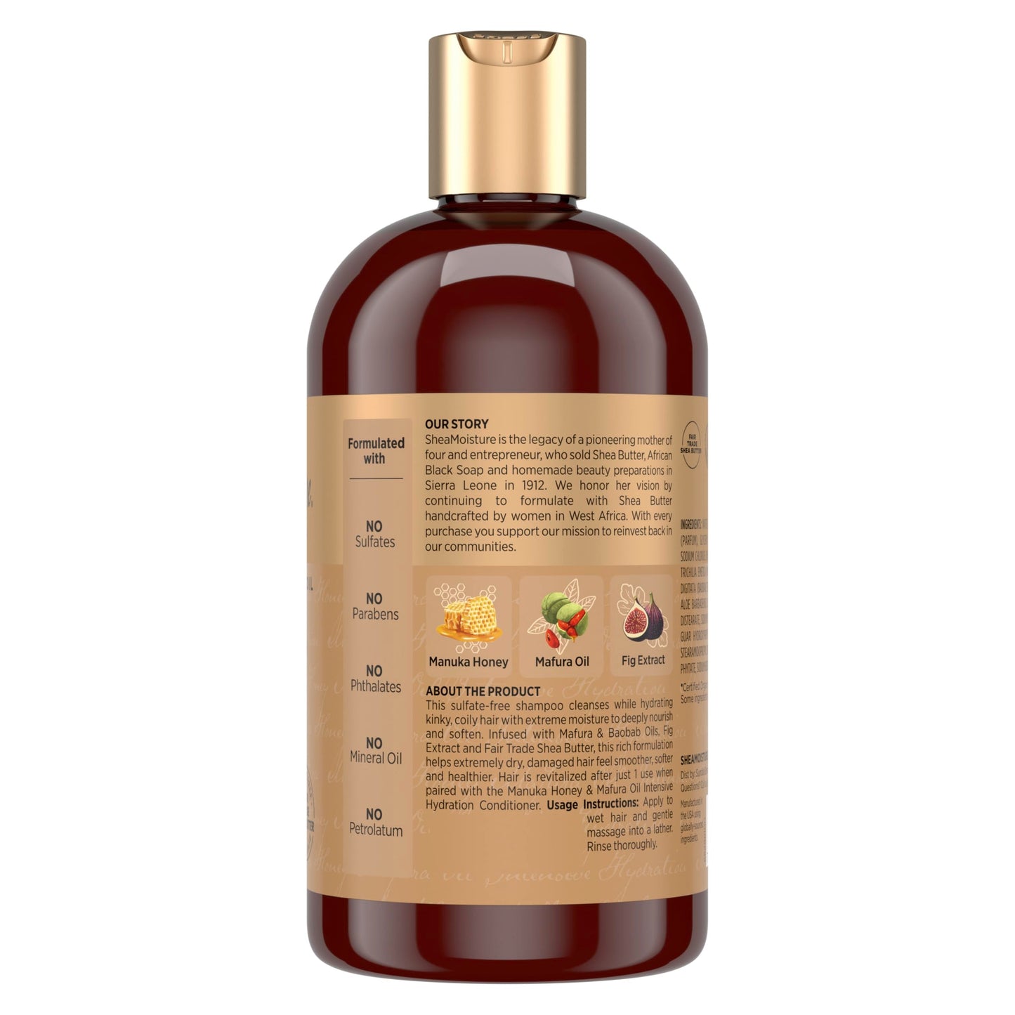 Shea Moisture Intensive Hydration Shampoo Manuka Honey and Mafura Oil for Dry, Damaged Hair Sulfate-Free 13 oz