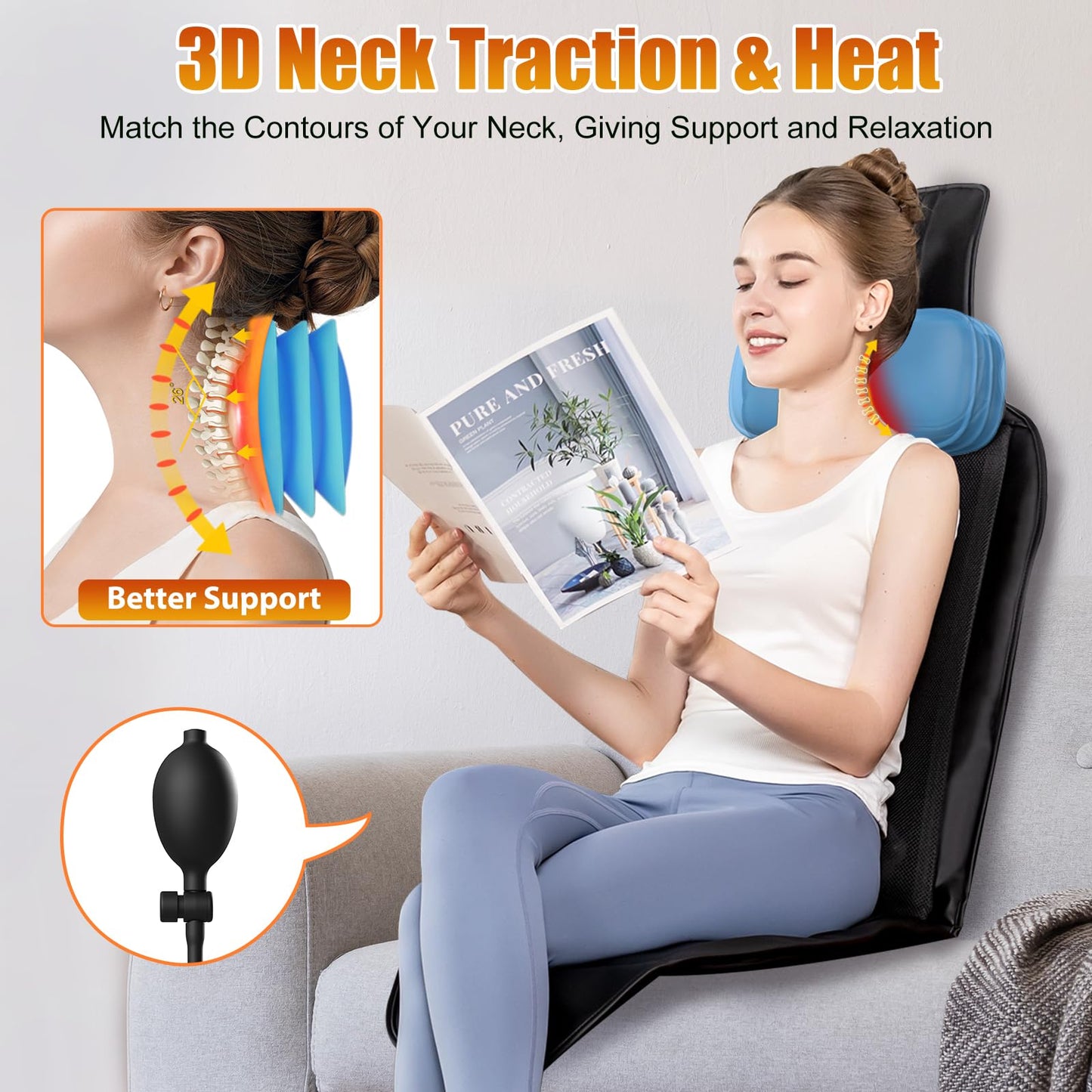 comrelax Shiatsu Back Massager with Heat, Massage Chair Pad for Full Back, Chair Massager with Neck Support Suitable for Office/Home/Father/Mother