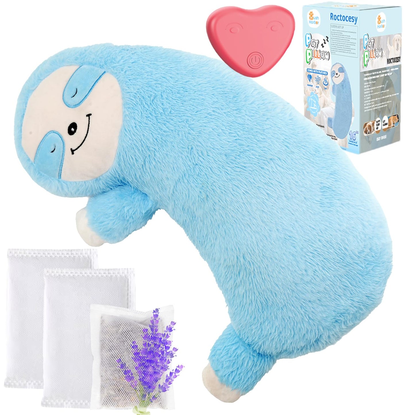 Roctocesy HushHarbor Puppy Heartbeat Toy Pillow, Anxiety Relief Sleep Aid, Sloth-Shaped Protects Neck Dog Plush Toys,Cat Neck Pillow & Pet Calming