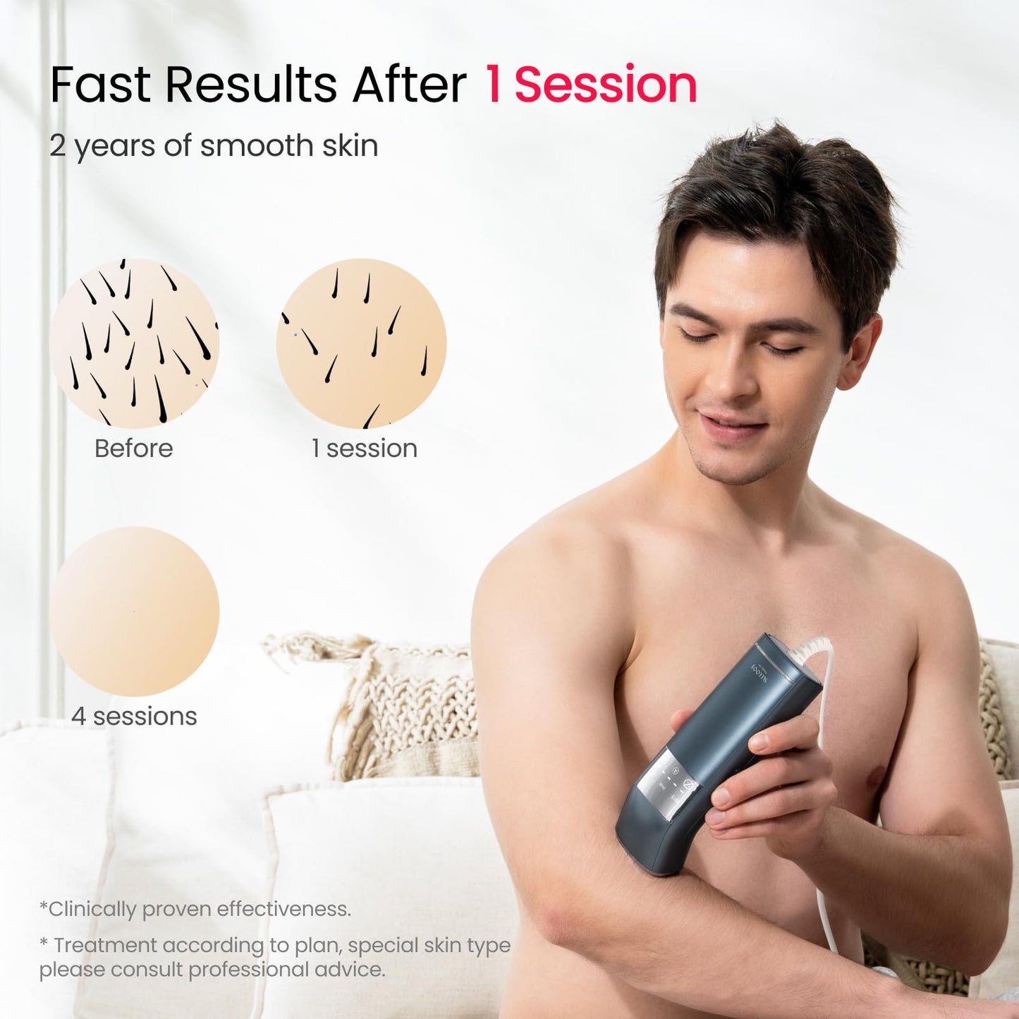 Dual Lights 100W, 4-Pulse IPL Laser Hair Removal, Comfort 16.6 cm² Sapphire Ice-Cooling 35°F, PHR Mode for Stubborn Hair, Effective, Hair Removal Device for Women and Men (Blue Grey)