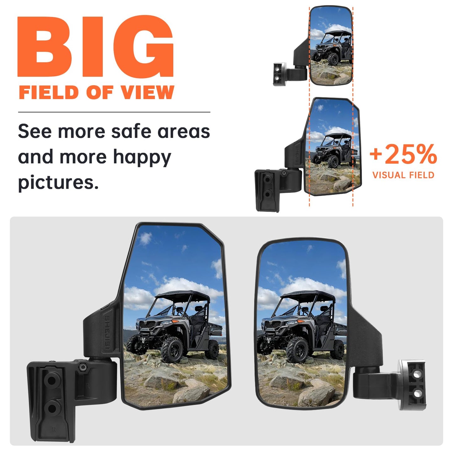 SHEJISI UTV XD 1500 Side Mirrors Door Mounted | UTV Mirrors – Compatible Only with Polaris Ranger 1500 XD/Crew, Its Spring-Back Feature Enables Easy Post-Folding Reset for Improved Driving Experience