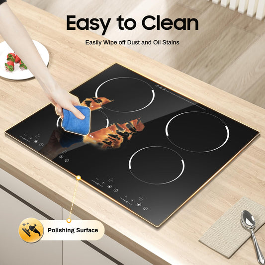 23 Inch Countertop Electric Cooktop 4 Burner,110V Plug in Electric Stovetop