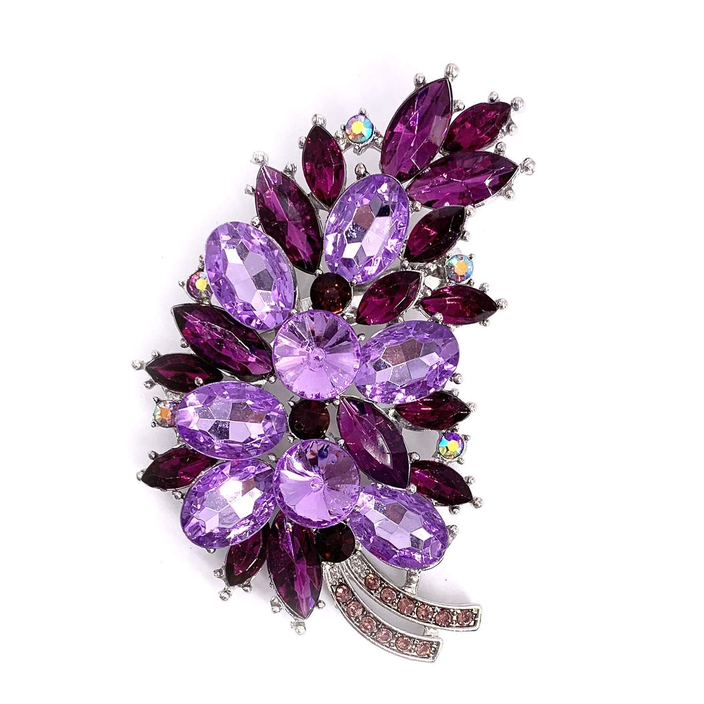 LAXPICOL Vintage Purple Austrian Crystal Flower Leaf Bouquet Clusters Large Big Brooch Pin For Women Jewelry