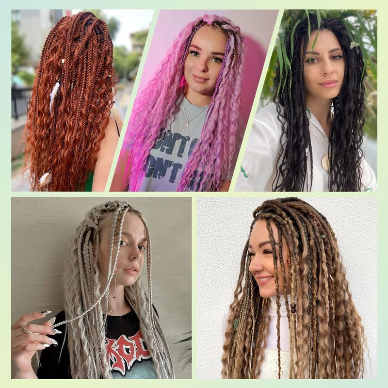 Pouweney 10PCS Clip in Dreadlock Extensions Full Sets, 24 inch Synthetic Clip Dreads Extensions Handmade Soft(gray/white, Clip-in 40 Strands)