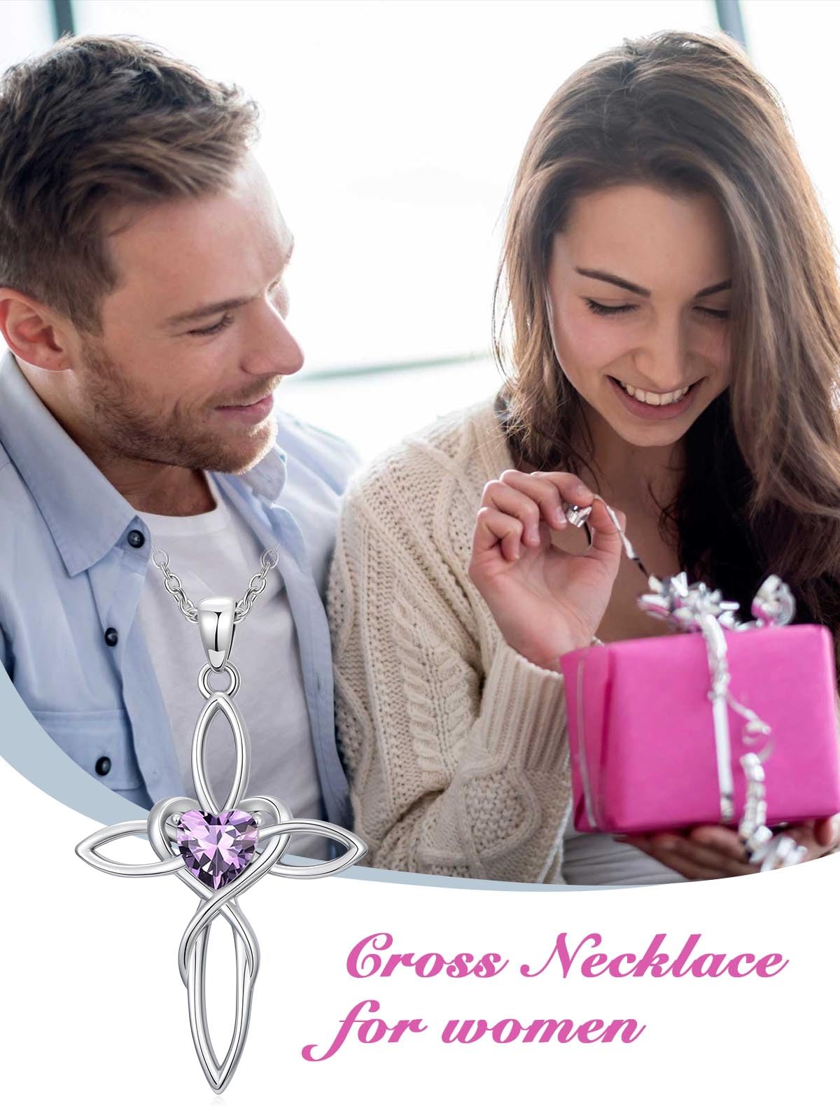 POIUY Celtic Knot Cross Birthstone Necklace for Women Irish Infinity Heart Pendant Cross Jewelry Faith Anniversary Valentines Birthday Mothers Day Gifts for Mom Wife Her
