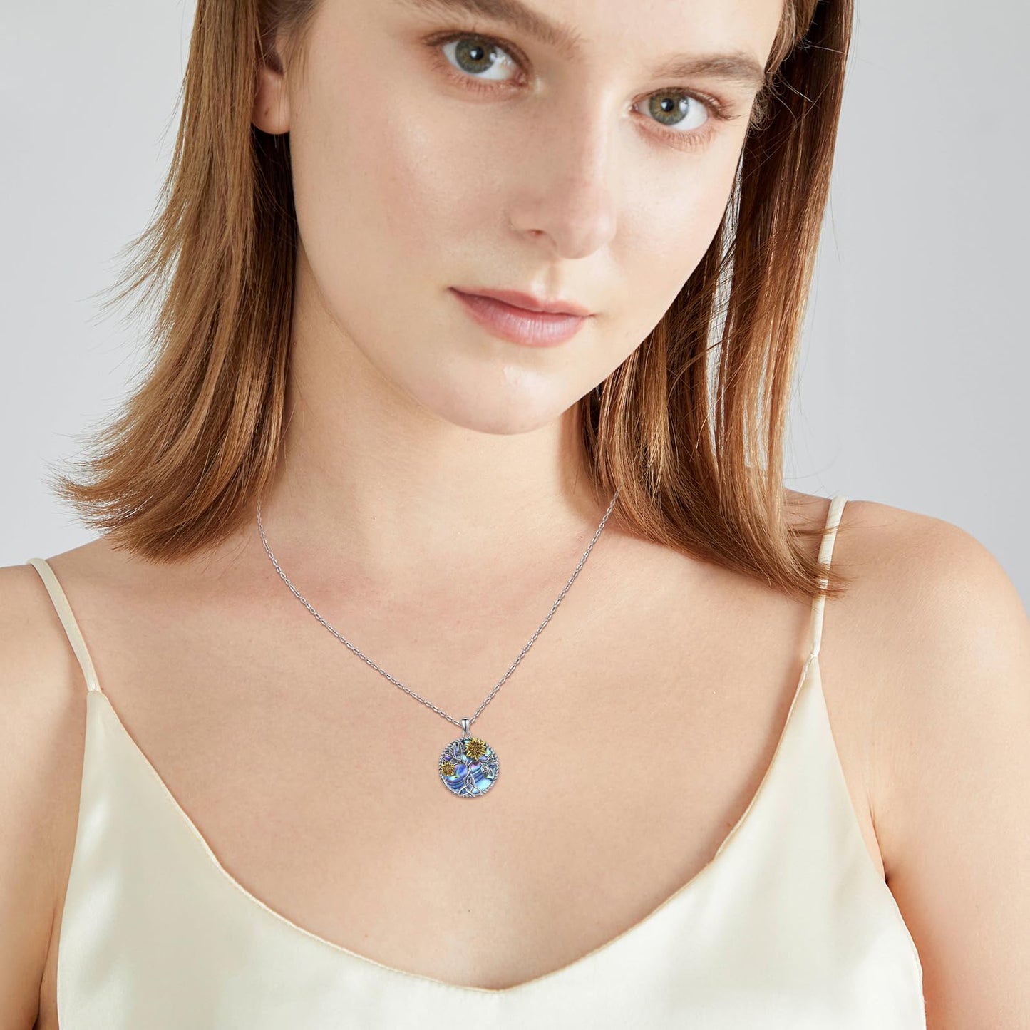 CHENGHONG Sunflower Abalone Necklace 925 Sterling Silver Tree of Life Pendant Necklace You are My Sunshine Sunflower Jewelry Gifts for Women