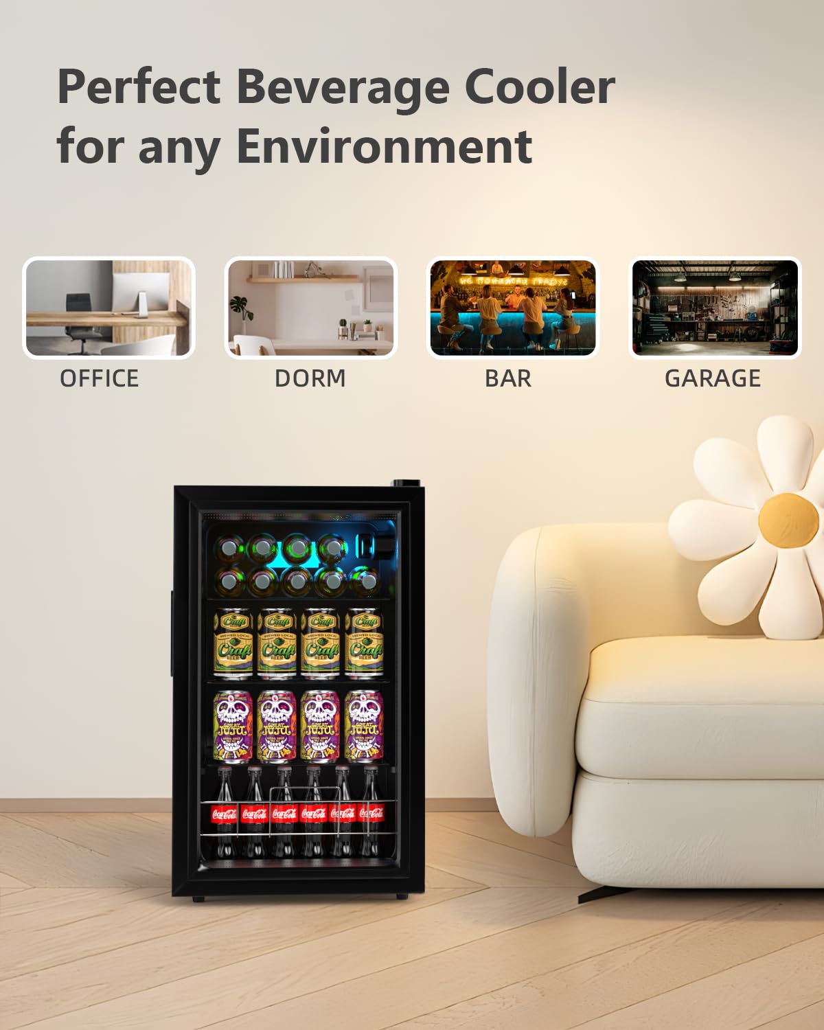 Geekman Beverage Refrigerator Cooler, 120 Cans Freestanding Beverage Fridge with Double-layer Glass Door， Mini Fridge Beverage with Adjustable Removable Shelving, Perfect for Beer, Wine, Soda and more