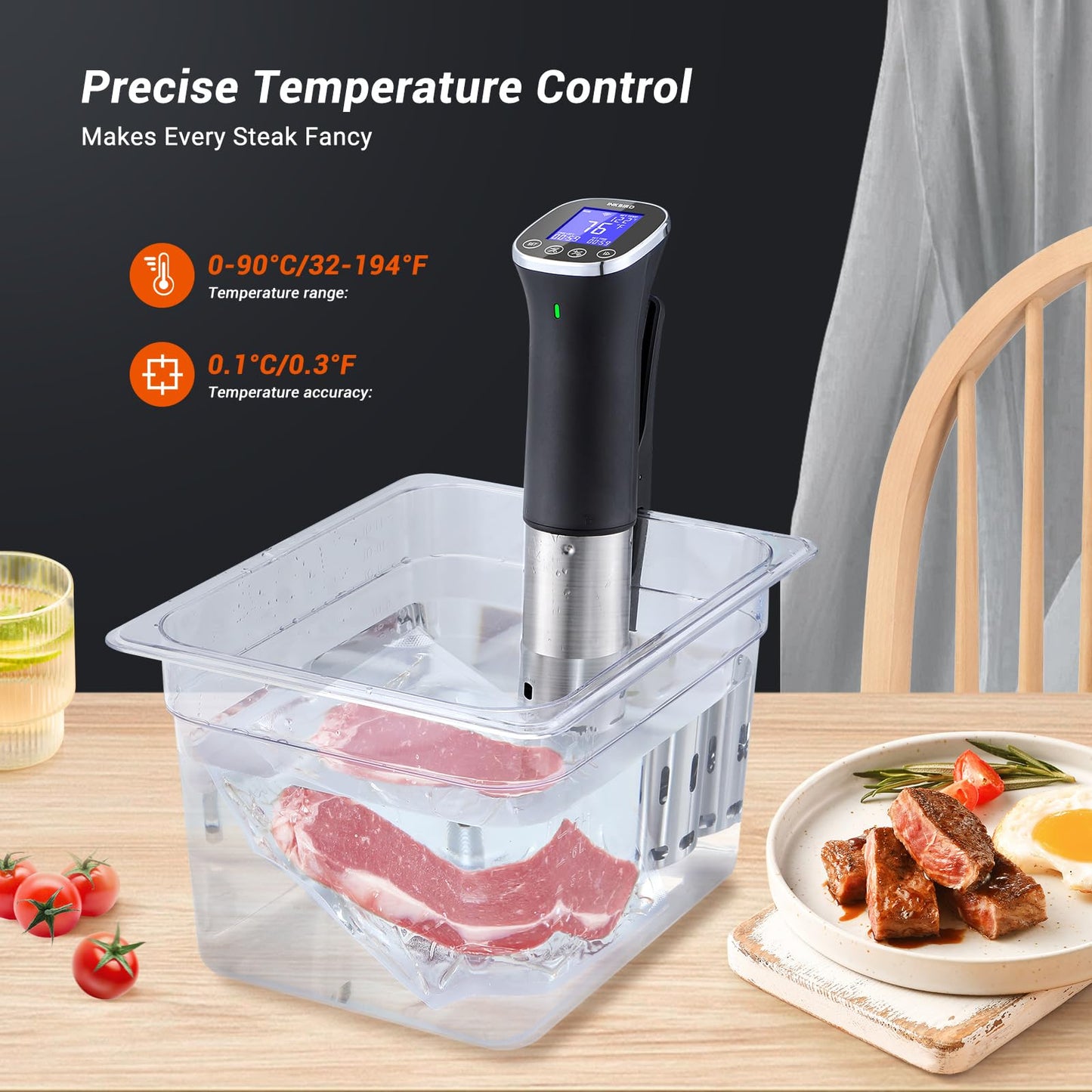 Inkbird WIFI Sous Vide Cooker ISV-300W, 1000 Watts Sous-Vide Machine with 14 Preset Recipes, 3D Fast-Heating Thermal Immersion Circulator with Timer for Father (ISV-300W)