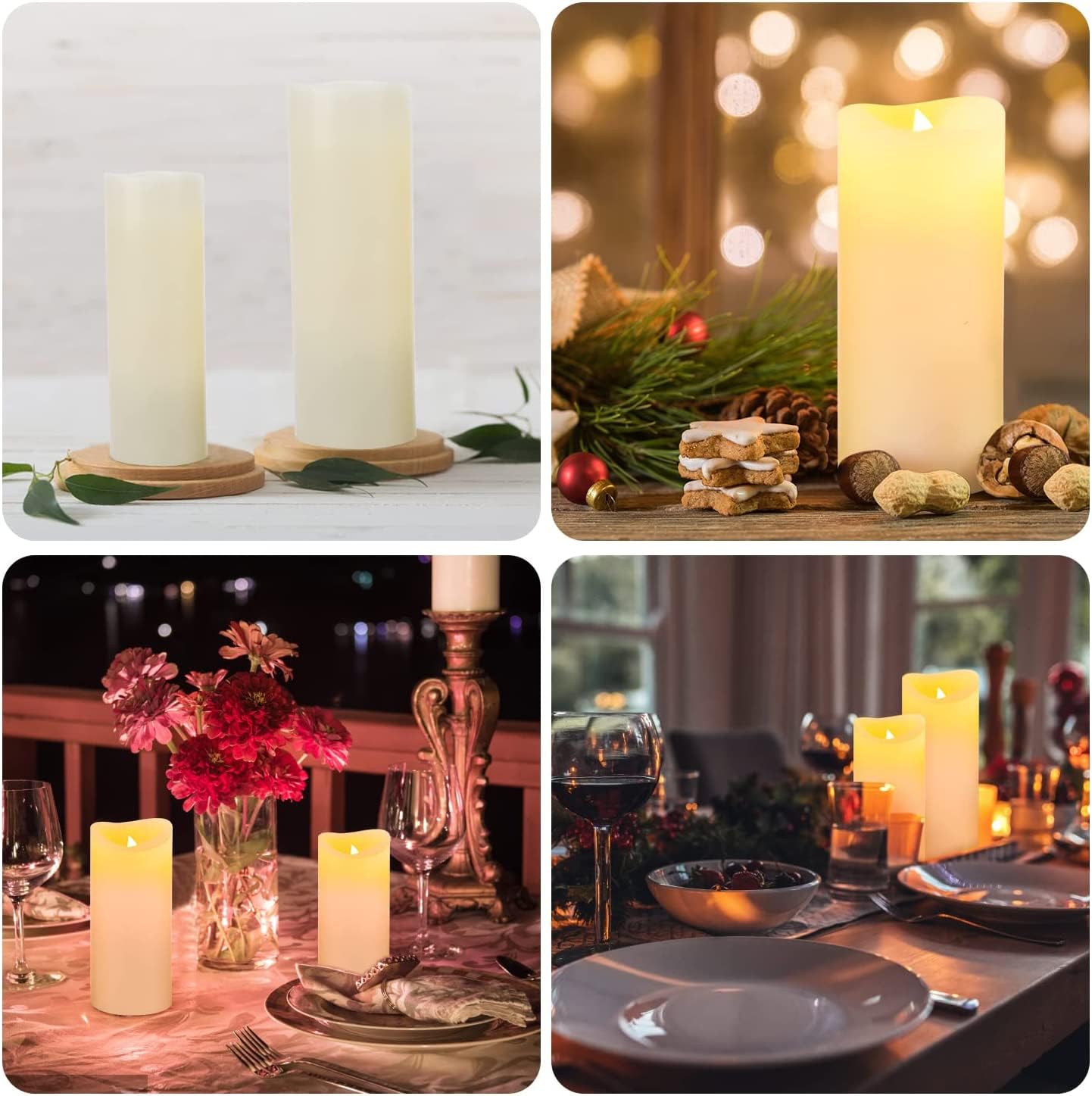 Hanzim Flameless Flickering Battery Operated Candles D2.2''*H4 5" 6"" 7"" 8"" 9"" Set of 9 Ivory Real Wax Pillar LED Candles with 10-Key Remote and Cycling 24 Hours Timer (Ivory)"