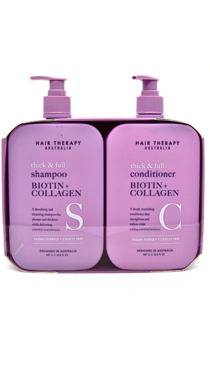 Hair Therapy Australia Thick & Full Shampoo & Conditioner Set | Biotin + Collagen | Deep Nourishing, Strenghtening, Softening, Purple