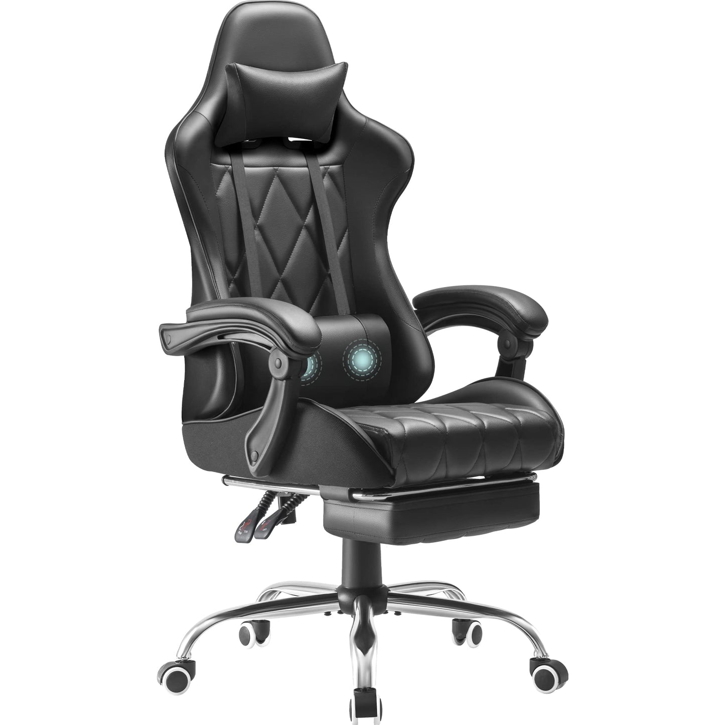 Homall Gaming Chair, Computer Chair with Footrest and Massage Lumbar Support, Ergonomic High Back Video Game Chair with Swivel Seat and Headrest (Dark Black)