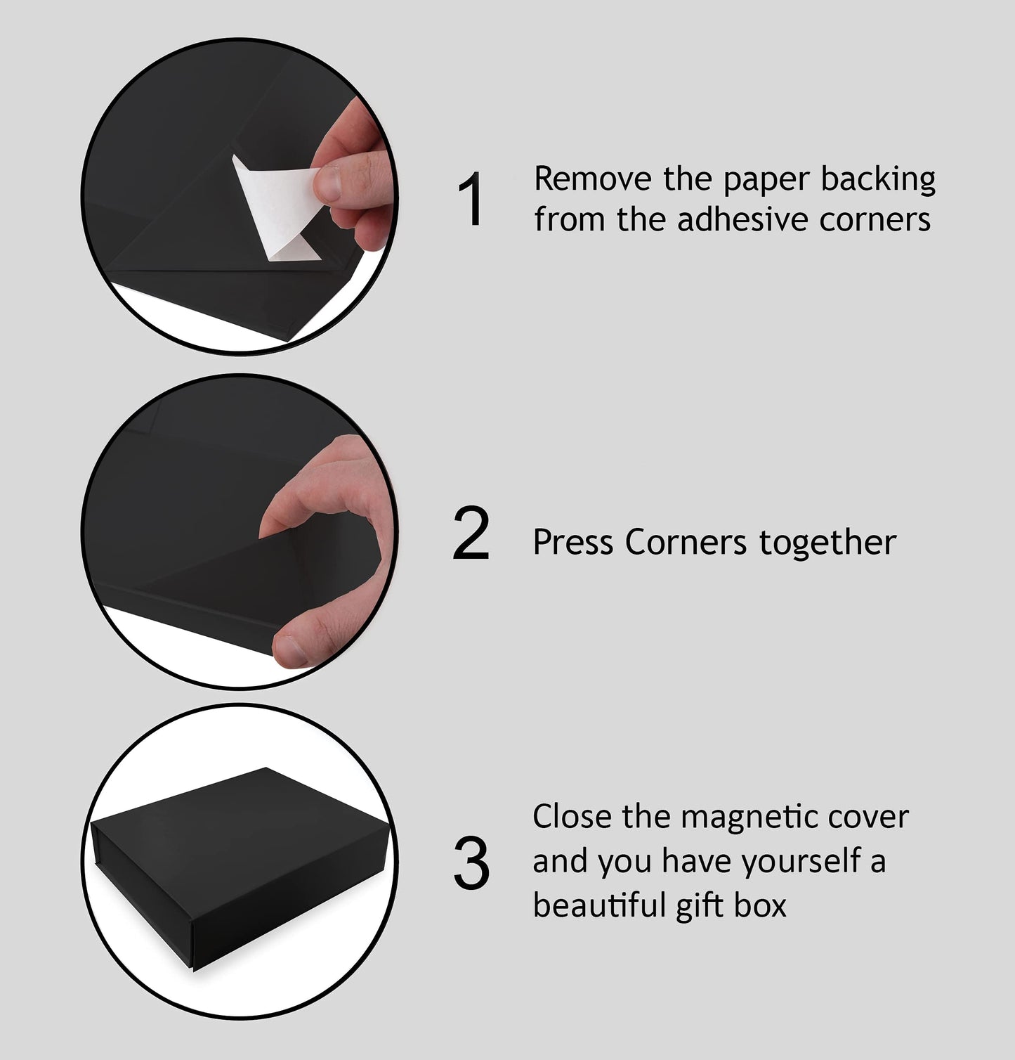 2 Pack Black Hard Gift Box with Magnetic Closure Lid 7" x 5" x 1.6" Rectangle Boxes For Gifts With Black Glossy Finish (Black, 2 Boxes)
