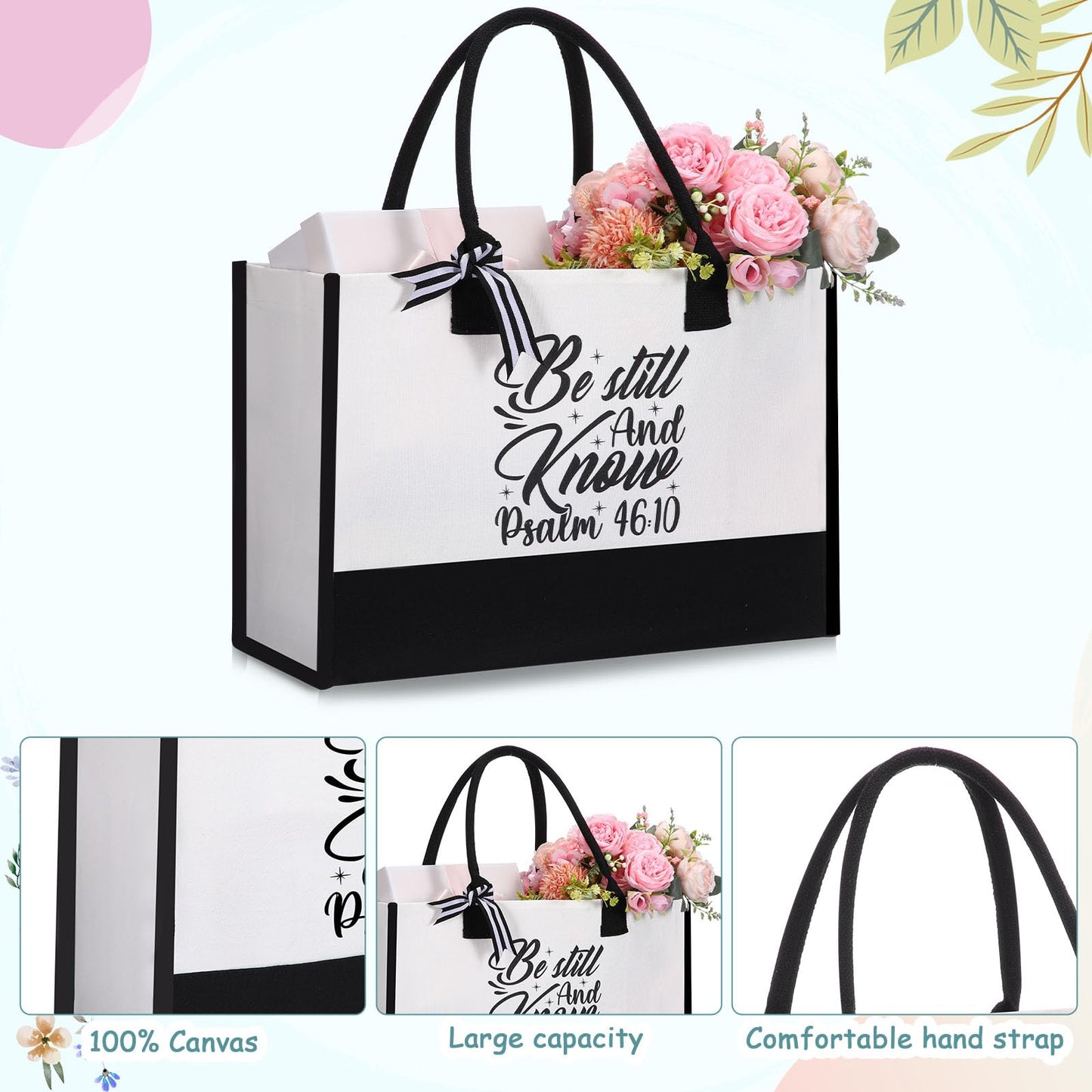 Shinylin Light Blue 7 Pcs Christian Gift for Women Faith, Inspirational Religious Bible Verse Gifts, Catholic Tote Bag Makeup Bag Pens