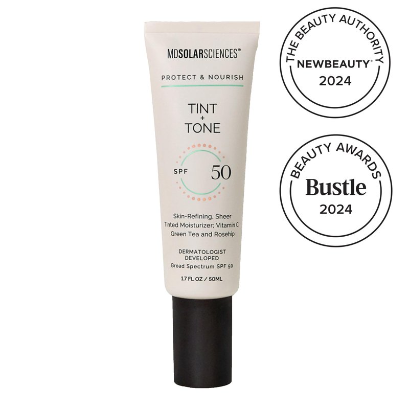 MDSolarSciences Tint + Tone Sheer Tinted Moisturizer SPF 50 | Evens Skin Tone, Brightens & Hydrates | Ceramides, Antioxidants & Vitamin C | Clinically Proven | Safe for Sensitive Skin (1.7 Fl Oz)