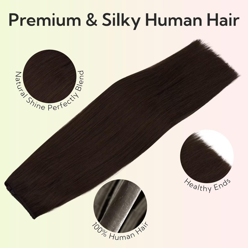 HOTBANANA Wire Hair Extensions, 14 inch 75g Light Dark Brown Invisible Fish Line Real Human Hair Extensions Straight