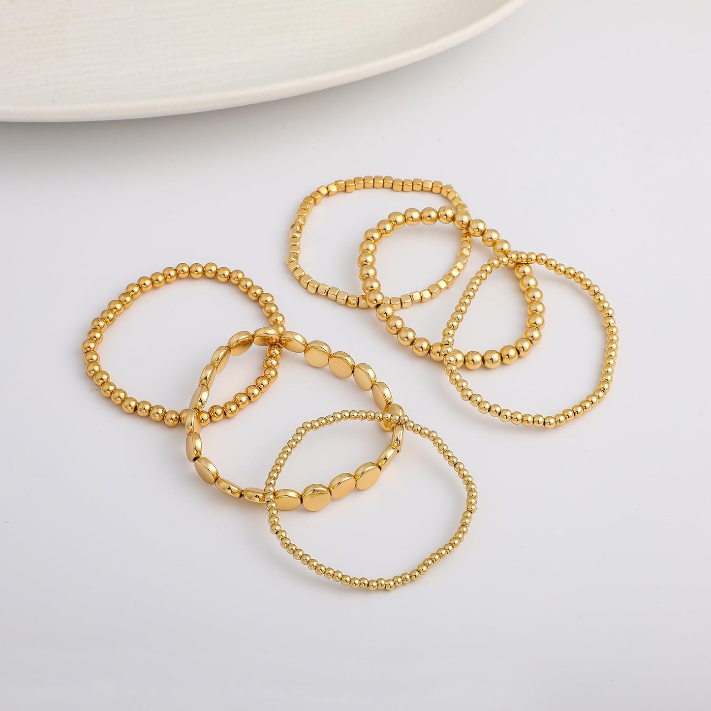 Sajidos Gold Plated Beaded Bracelets for Women Trendy, 14K Gold Plated Stack Cross Pearl Gold Plated Bead Stretch Bracelets Set Elastic Hypoallergenic Bracelets Jewelry Gifts (style12-1)