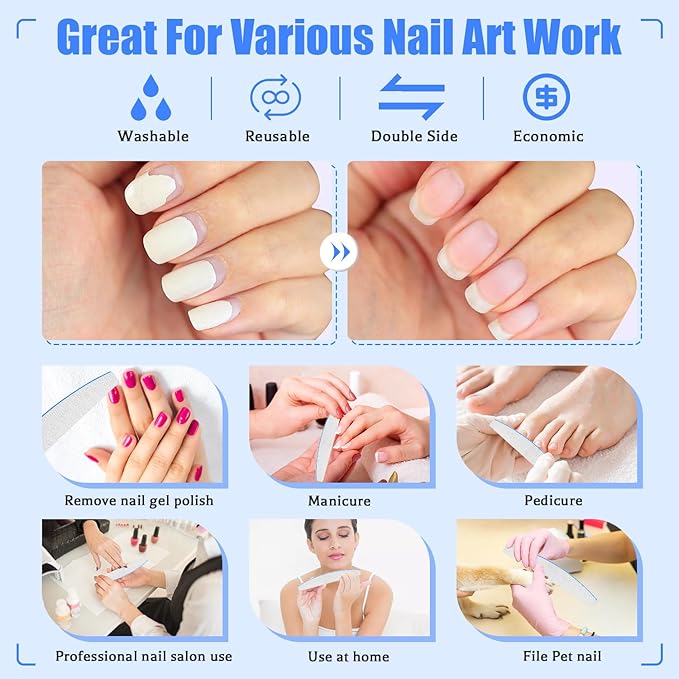 Poly Nail Extension Gel Files 100/180 Grit - 12 PCS Emery Boards for Acrylic Nails - Double-Sided Washable Coarse File Manicure Tools for Home and Salon Use