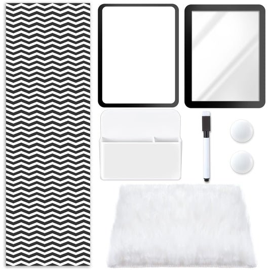 8 Pcs Locker Accessories Kit Back to School Essentials Include Magnetic Locker Wallpaper Mirror Carpet Storage Case Whiteboard with Dry Erase Marker Organizer Supplies for Girls Students School Office