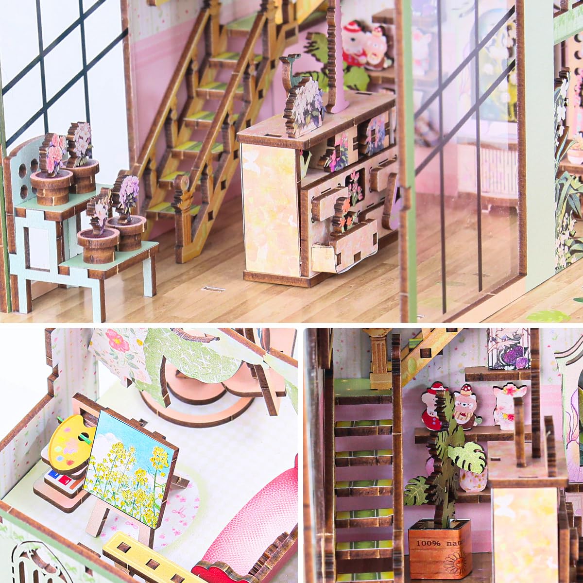 Miniature Flower House Kit - Bookshelf Decor 3D Wooden Puzzle, DIY Flower Dollhouse Booknook Making Kits with Furniture for Adults and Teenagers