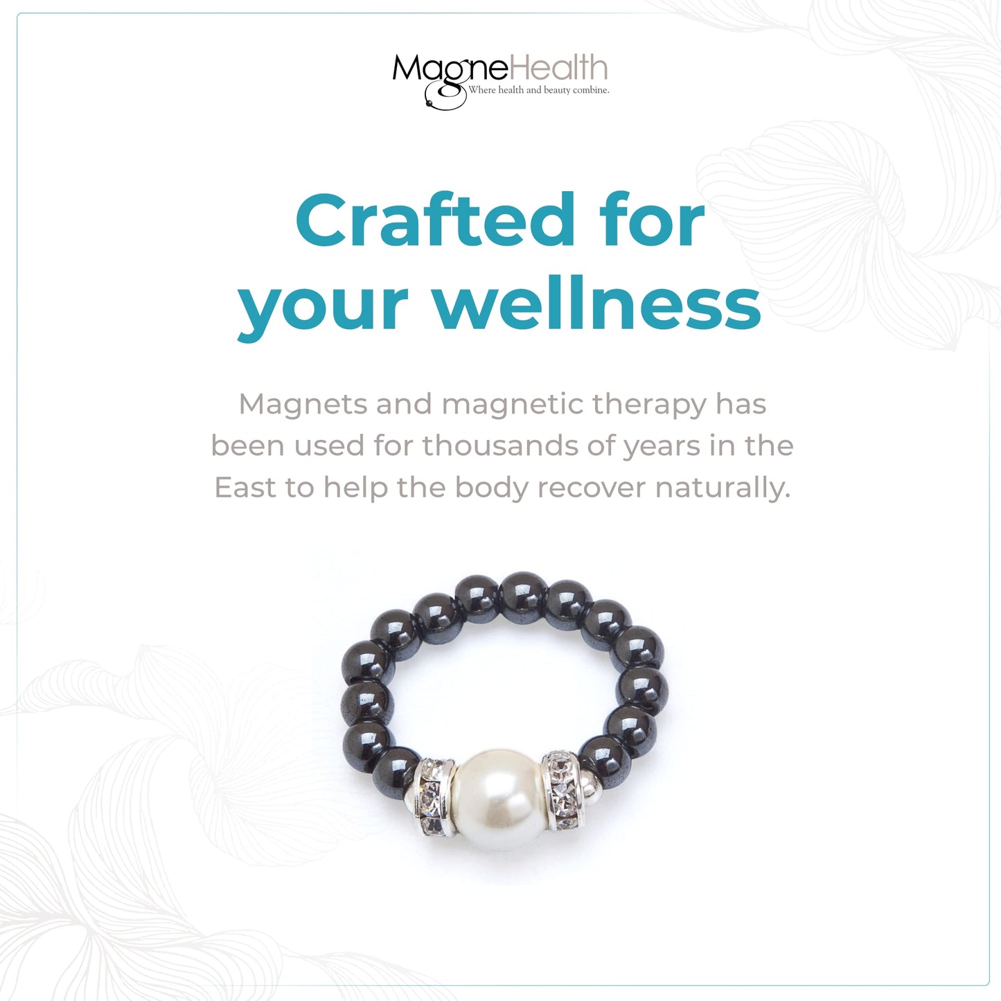 MAGNEHEALTH Black Magnetic Hematite Stretch Ring w/Large White Magnet Bead - Absorbs Negative Energy, Wellness and Balance Jewelry, Unisex Ring, Gift for Men and Women, Stretchable Comfort Fit, Large