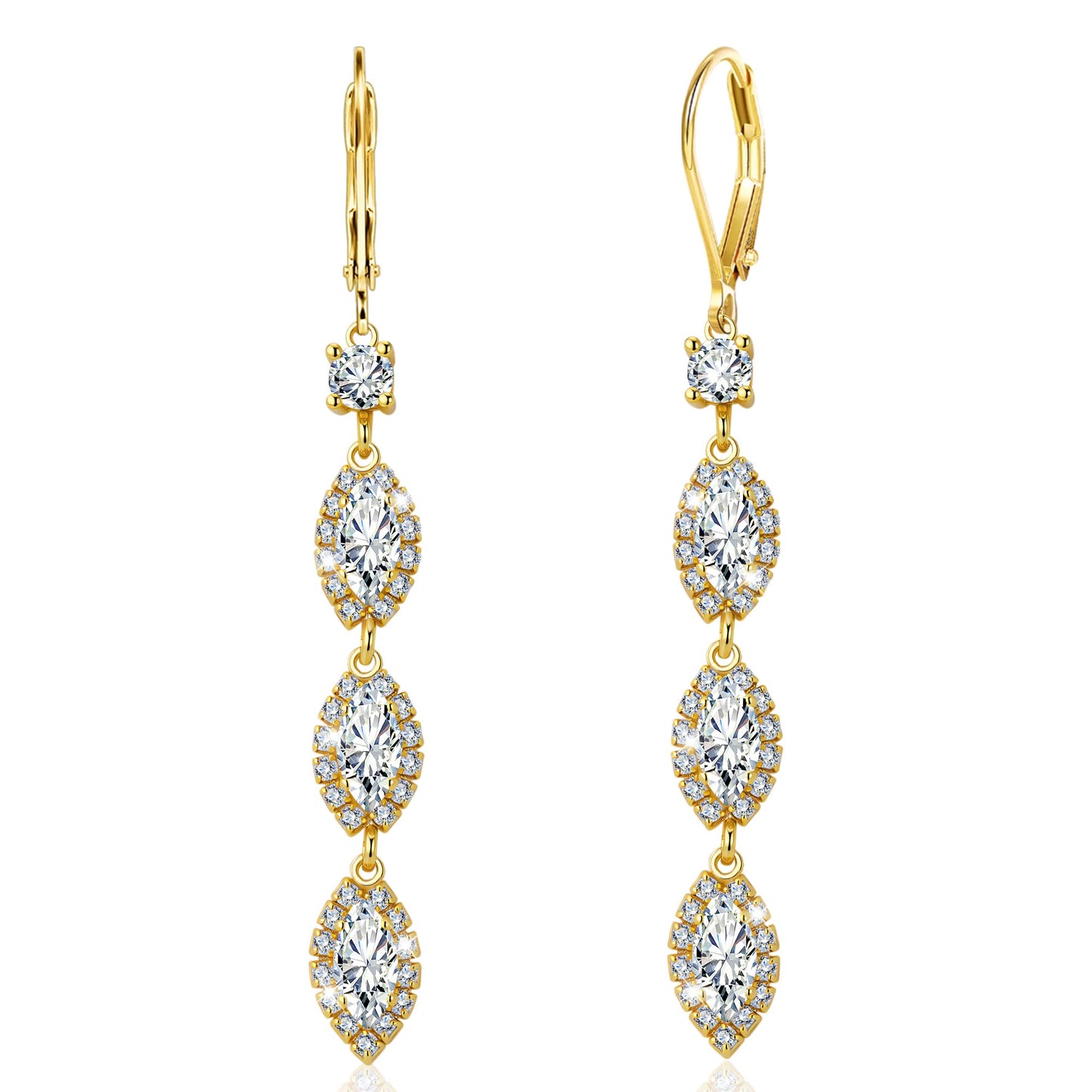 Long Gold Drop Earrings, ALEXCRAFT 14K Gold Zirconia Dangle Leverback Earrings for Women Trendy Hypoallergenic Sterling Silver Lightweight Long Dangling Teardrop Earring Brides Engagement Wedding