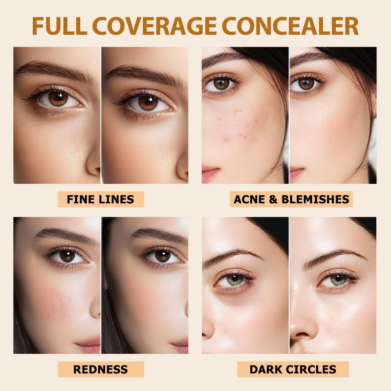 QIC Under Eye Concealer - Hydrating Concealer Full Coverage for Dark Circles, Spots, Acne & Blemishes Delivers A Satin Finish, Long Wear Cruelty-Free, Medium Neutral, 0.34 FL.OZ