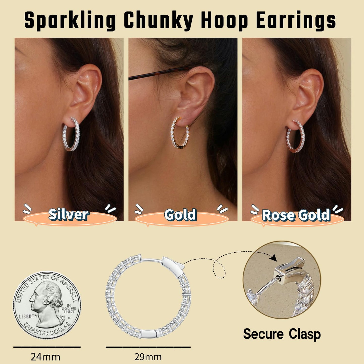 Silver Hoop Earrings for Women - White Gold Plated Cubic Zirconia Diamond Earrings - Anniversary, Valentine's Day, Mother's Day, Birthday Jewelry Gift