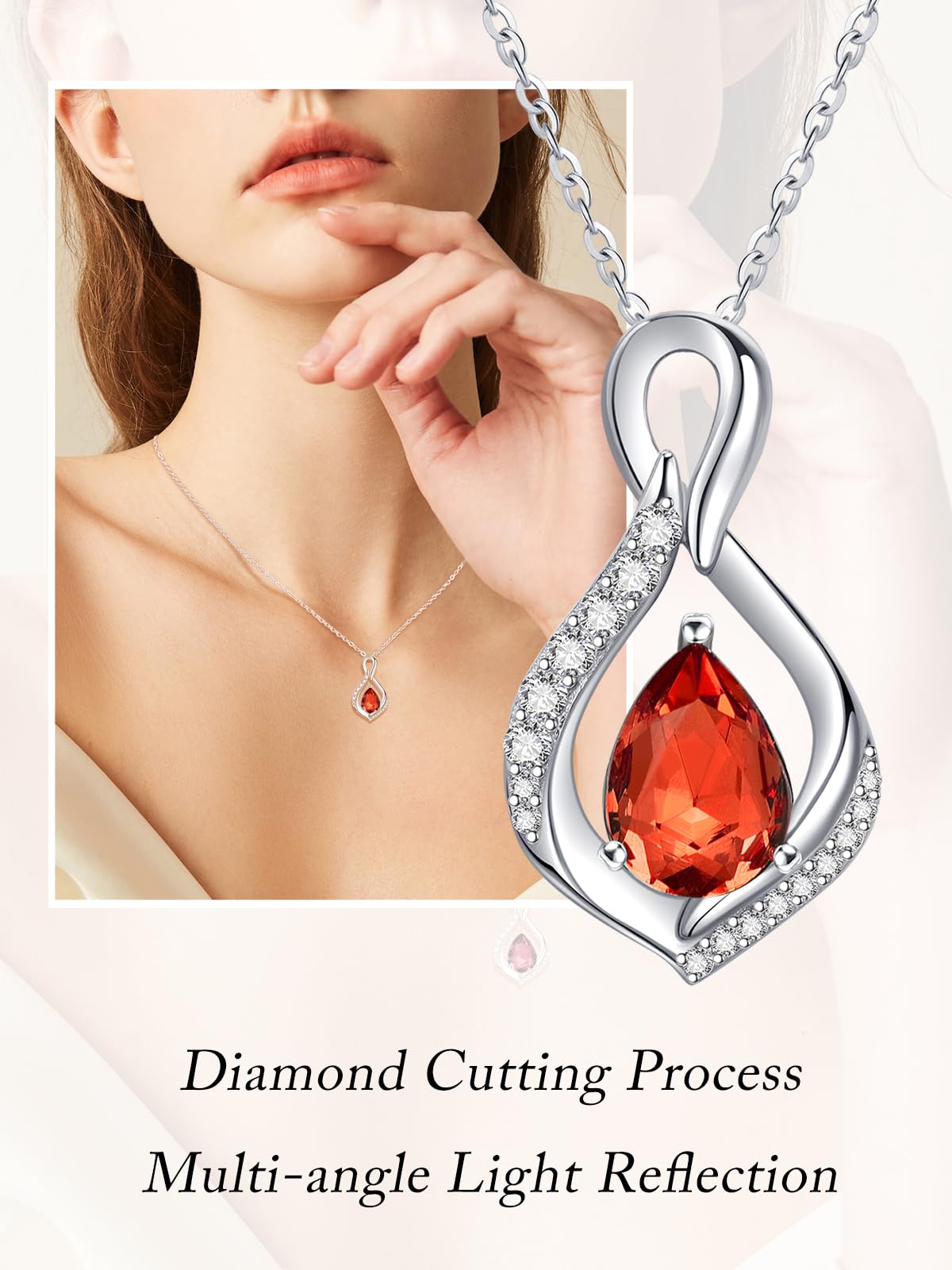 JIYVY32 Created Ruby Infinity Necklace for Women July Birthstone Necklaces White Gold Plating Anniversary Birthday Gifts for Wife Her Mom Girlfriend Birthstone Jewelry Gifts for Women