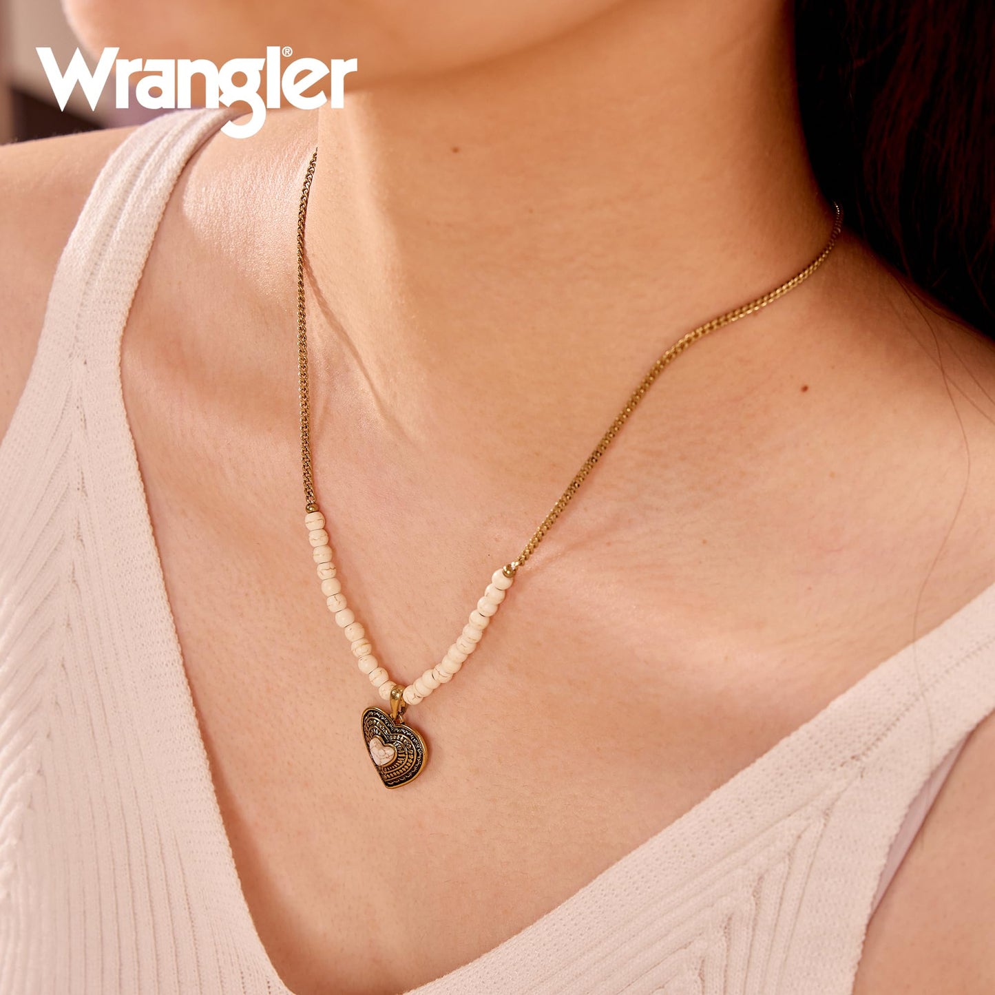 Montana West Wrangler Western Pendant Necklace for Women 14k Gold Silver Heart Statement Turquoise Cowgirl Vintage Trendy Fashion Jewelry WNS-2021G-WT
