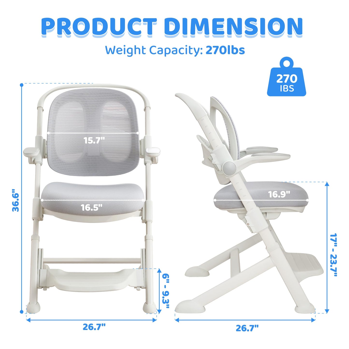 ERIYA Kids Desk Chair,Ergonomic Chair: Breathable Mesh Back, Adjustable Seat, Flip-Up Armrests, Footrest, Lumbar | Ideal for Kids, Petite Adults – Ultra-Comfy for Study/Work (Grey)