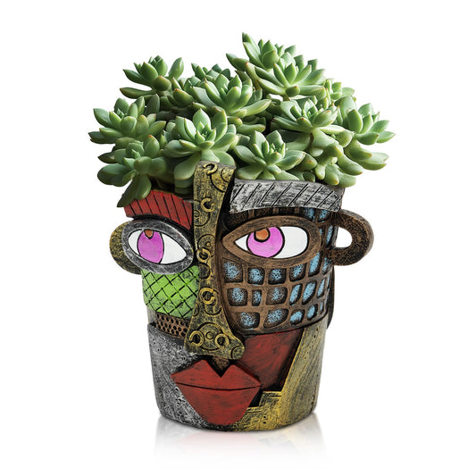Abstract Face Planters Pots - Whimsical Hand-Painted Ceramic Face Pot for Succulents & Small Plants, Unique Planters for Indoor Garden Decor, Artistic Home & Office Desk Decoration