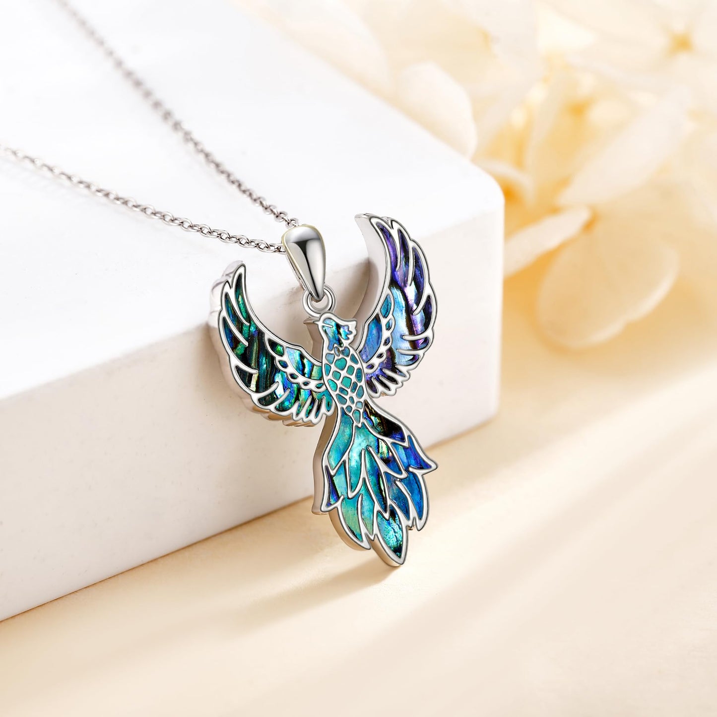 YAFEINI Phoenix Necklace S925 Sterling Silver Abalone Shell Phoenix Pendant Necklace Phoenix Jewelry Gifts for Women Mom Wife