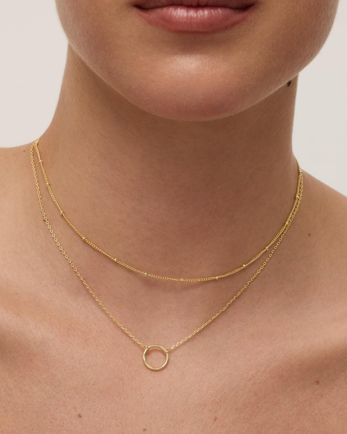 JELLYSEE Gold Necklaces for Women - 14K Gold Plated Layering Necklaces Trendy Circle Paperclip Chain Pendant Choker Necklace, Simple Diamond Cross Bow Jewelry Set Gifts for Women