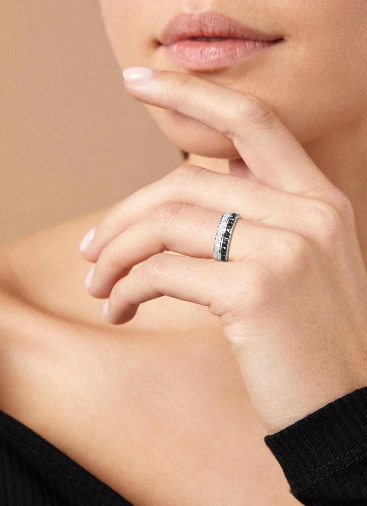 Frbod Moissanite Ring for Women Wide Shinning Diamond Jewelry Square 5 Carat Black Moissanite Rings Silver Bands Size 6