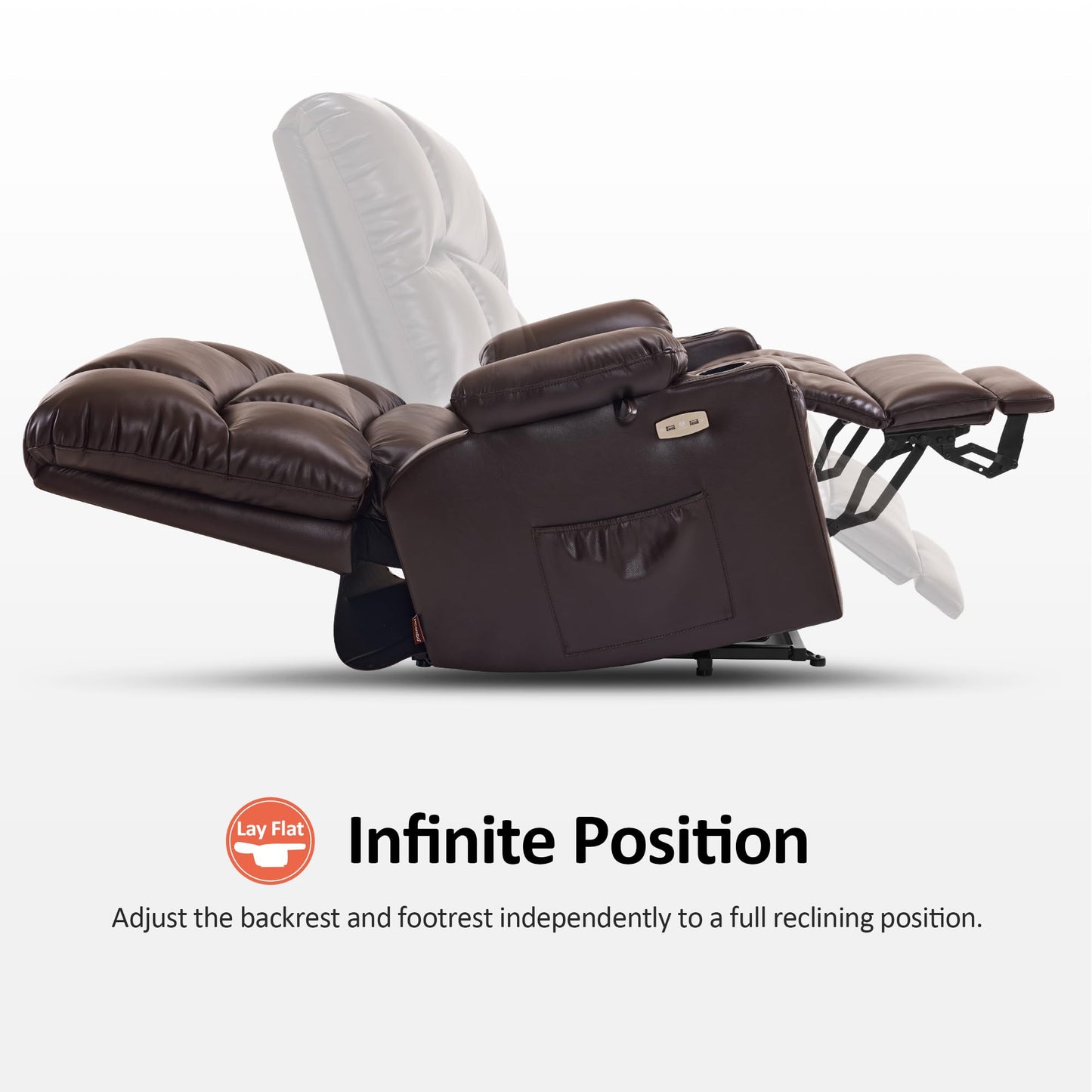 MCombo Oversized Dual Motor Power Lift Recliner Chair Sofa with Massage and Heat for Big Elderly People, Infinite Position, USB Ports, Faux Leather R7688 (Dark Brown, Large-Oversize)