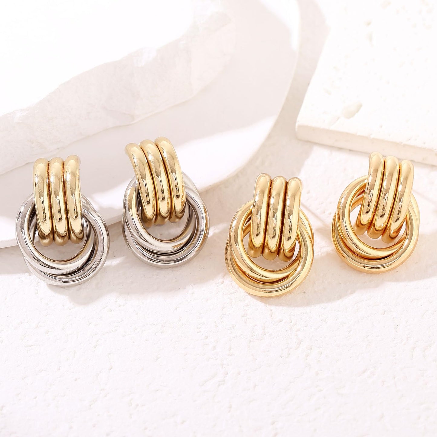 Gold Plated Knot Earrings for Women Chunky Gold Drop Dangle Earring Trendy Golden Knotted Link Earring Jewelry