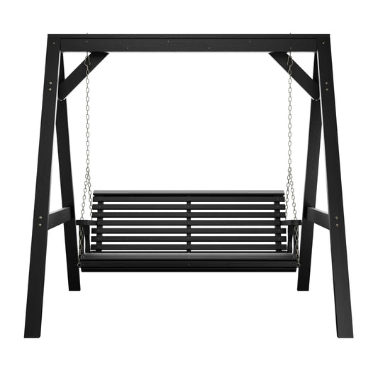 Amish Casual 5 Foot Roll Back Swing with A-Frame Stand in Semi Solid Black - Freestanding Wood Porch Swing for Patio, Yard or Garden