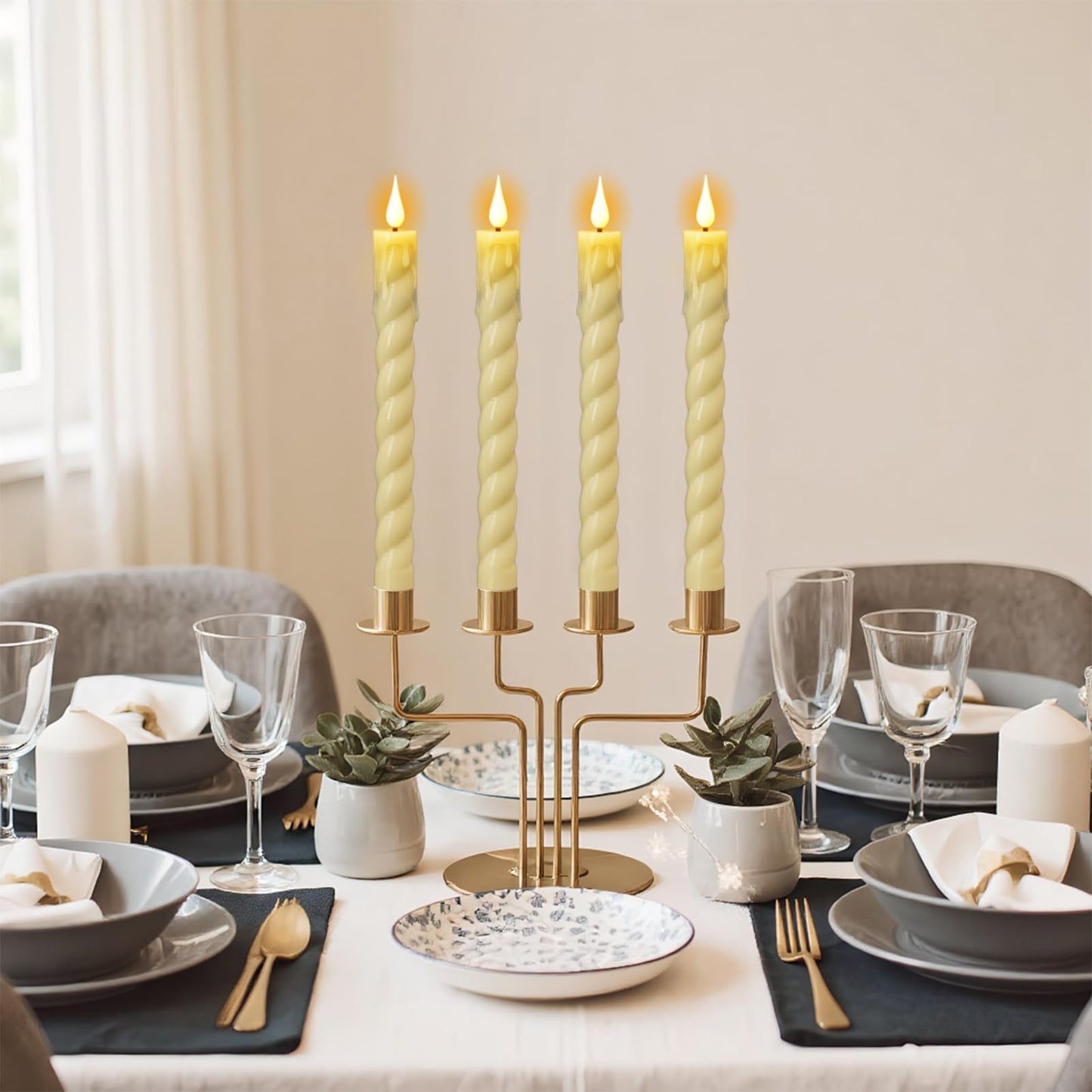 DRomance Flickering Flameless Taper Candles with Remote and Timer, 2 Pack Battery Operated LED Taper Candles 3D Wick Plastic Dripping Effect Dinner Wedding Holiday Decor(Ivory, 0.78" D x 9.65"" H)"