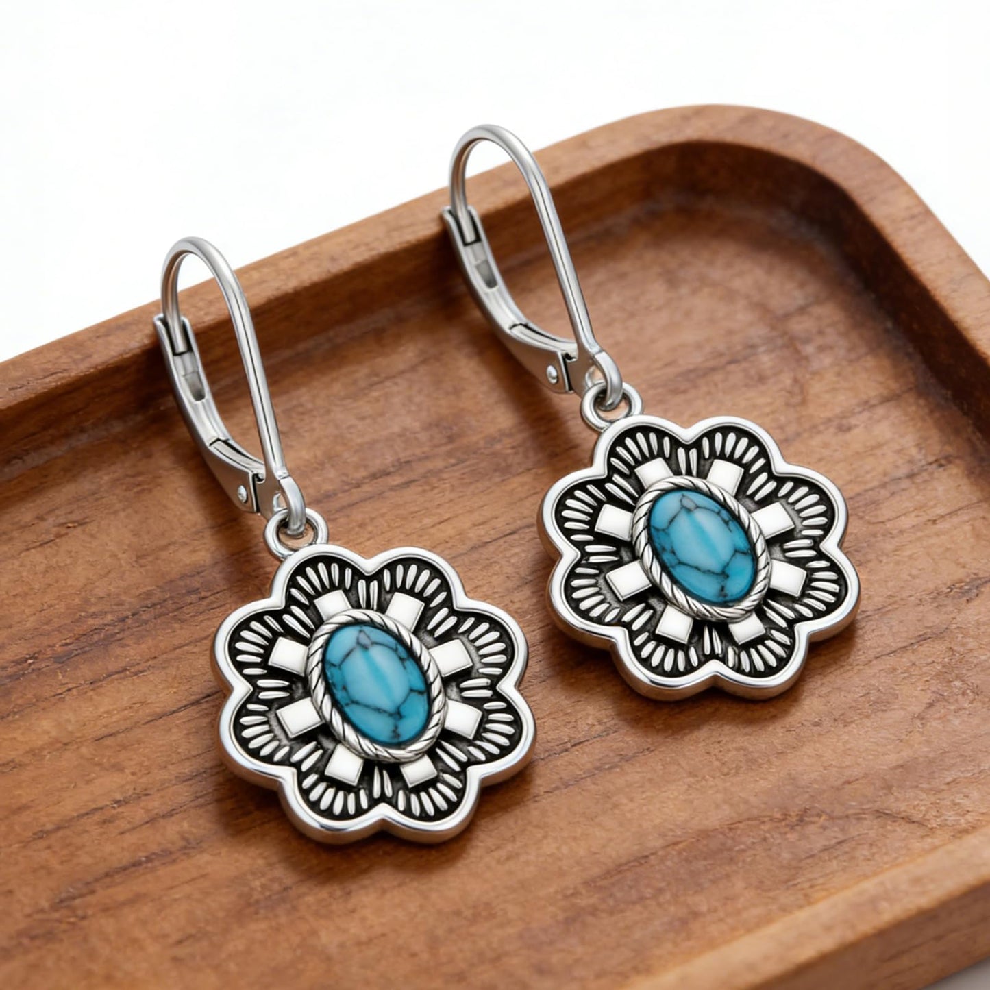 YYmqmq Turquoise Filigree Earrings for Women 925 Sterling Silver Western Jewelry Turquoise Dangle Earrings Laverback Country Jewelry Cowgirl Gifts for Women Girlfriend