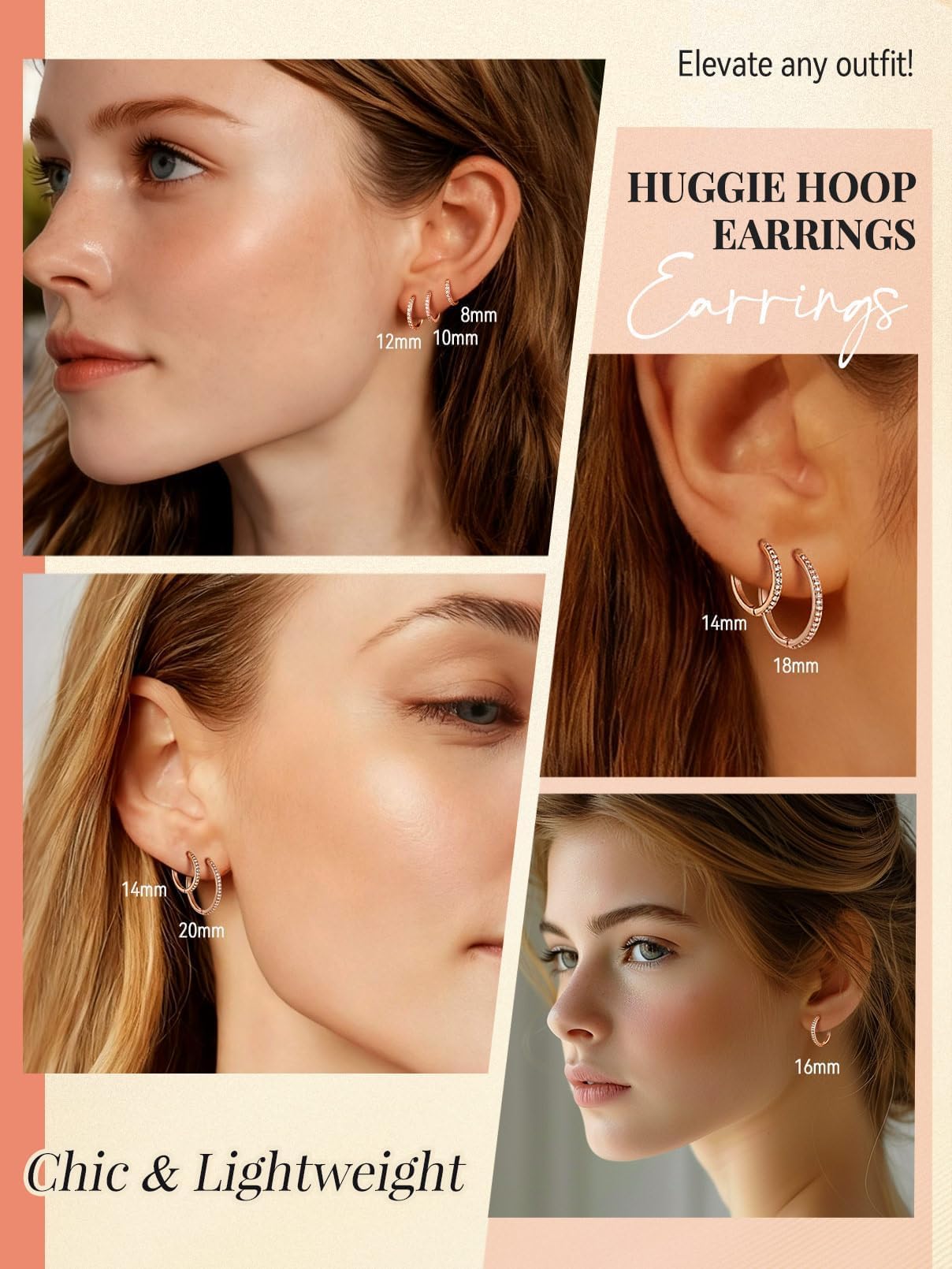 FaithHeart 925 Sterling Silver Huggie Hoop Earrings, Small Silver Hoop Earring for Women, Rose Gold Hypoallergenic Cartilage Earrings for Women 8mm