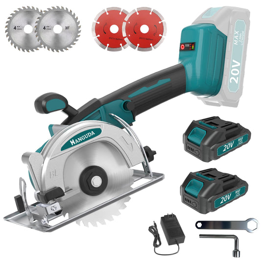 20V MAX Mini Circular Saw(2 * 2.0Ah Bundle),6900RPM Cordless Circular Saw with Blade Guard & 4 Blades, Cuts Tile/Wood/Metal/Plastic up to 1-3/4" (45° Angle) - DIY & Construction