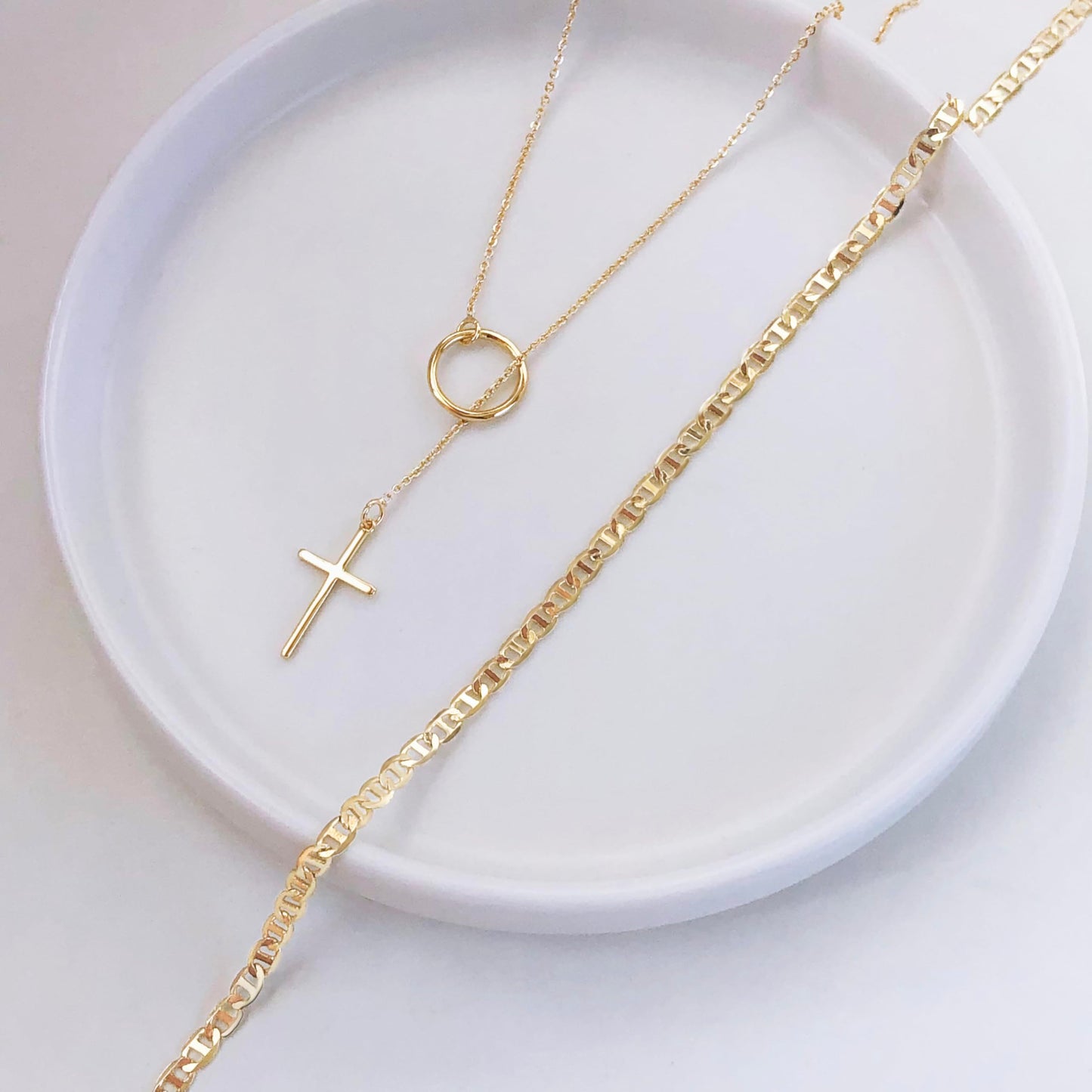 HAXIYA Gold Cross Necklace for Women 14K Gold Plated Choker Cross Pendant Long Necklaces Mariner Chain Layered Minimalist Simple Tiny God Lords Prayer Religious Jewelry