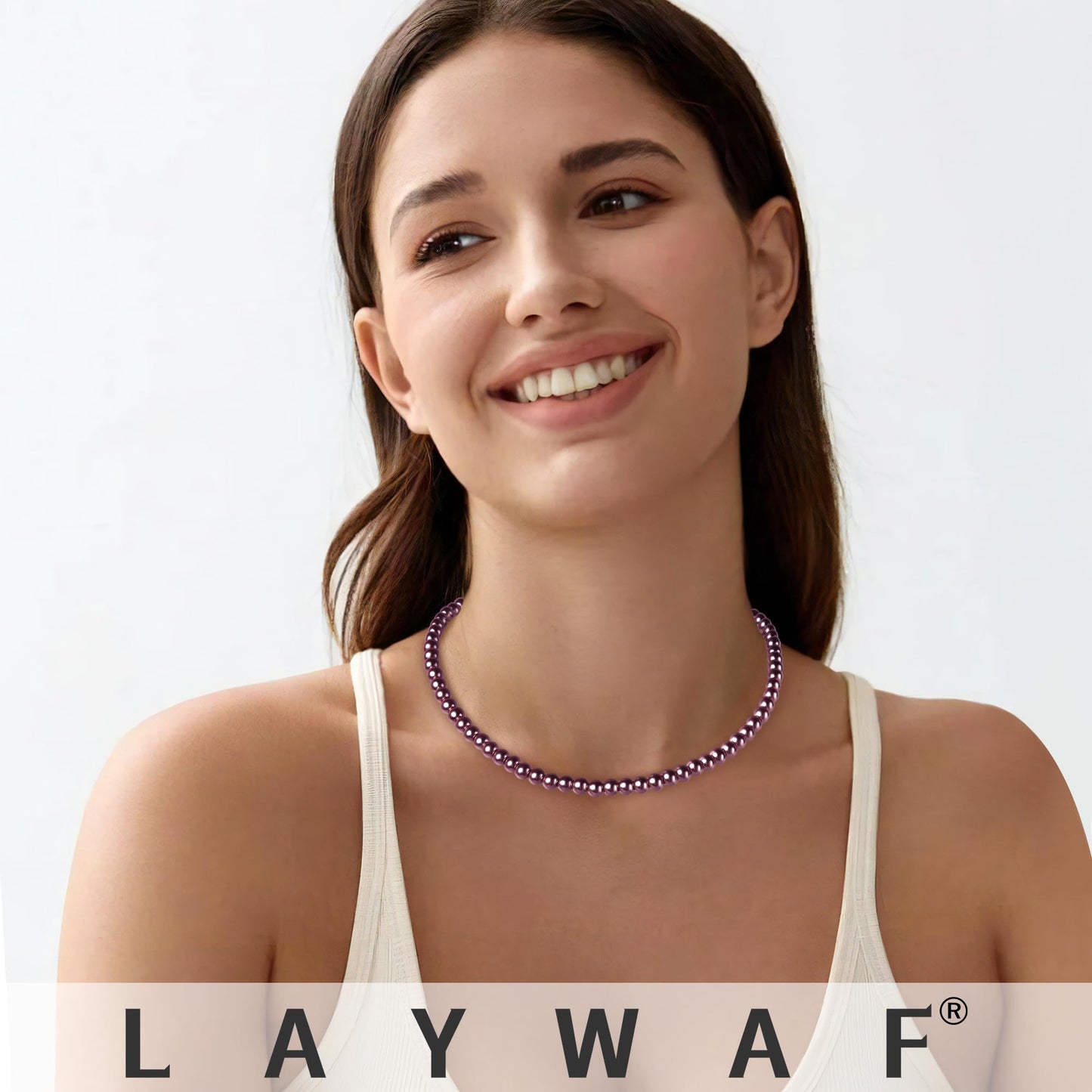 LAYWAF Imitation Pearl Necklaces for Women, Purple Fake Pearl Choker Necklace, 6MM Beaded Necklace, Costume Faux Pearl Jewelry, Wedding Mom Necklace