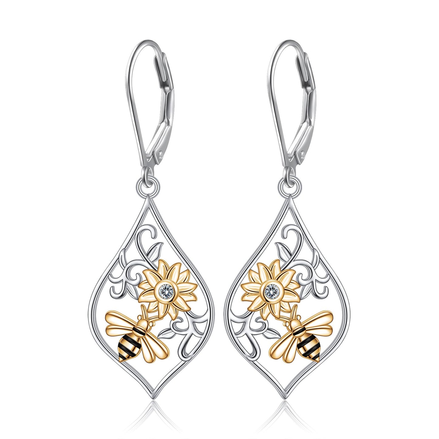 SHAOAN 925 Sterling Silver Sunflower Bee Dangle Drop Earrings for Women Flower Earring Jewelry Gifts for Anniversary Mother’s Day Birthday