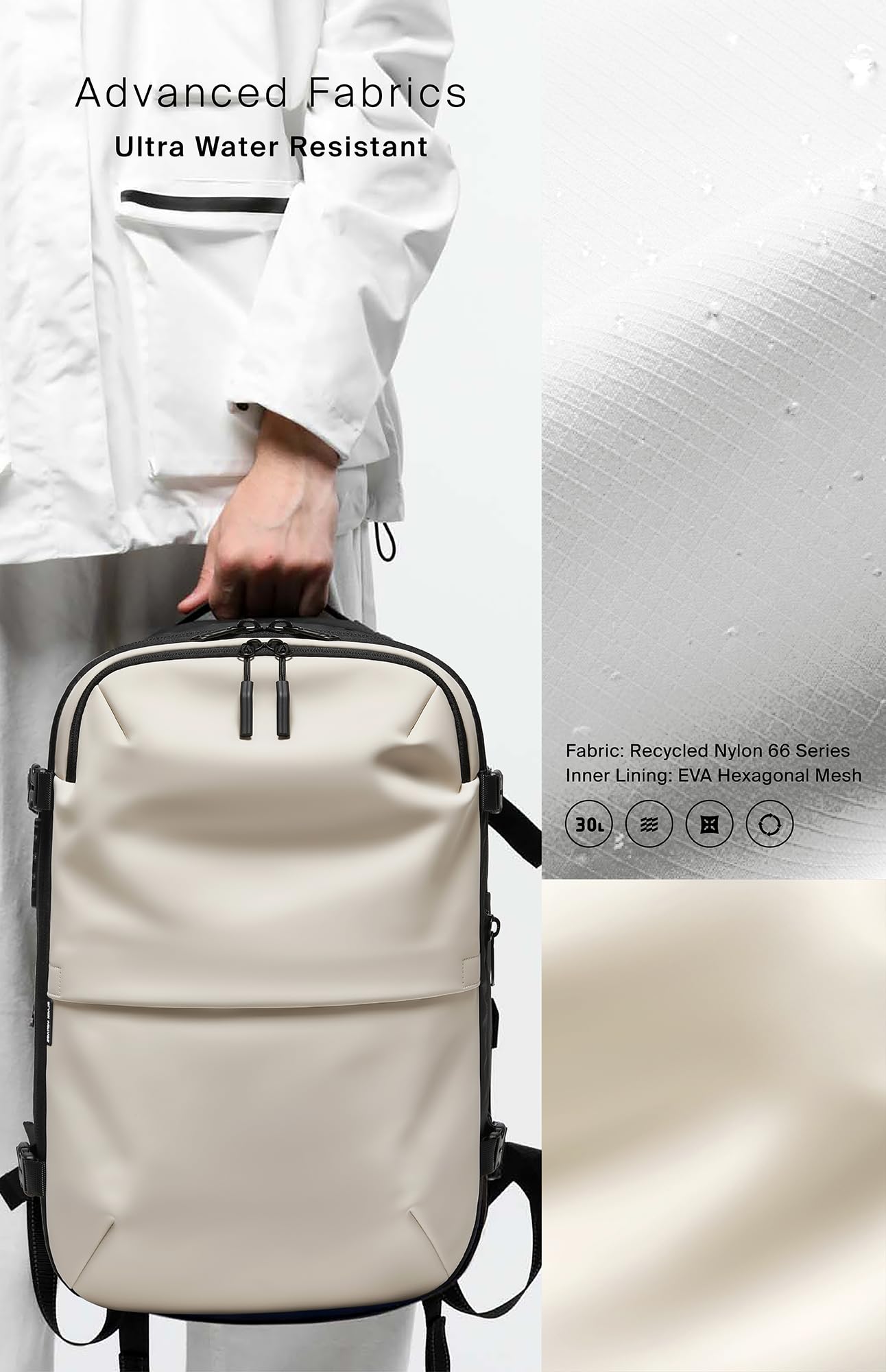 BlackVoyage Vortex Vacuum Seal Travel Backpack 60L Expandable Air Compression System Water Resistant TSA Lock Carry-On Suitcase Luggage White AERO - Vacuum Pump Included